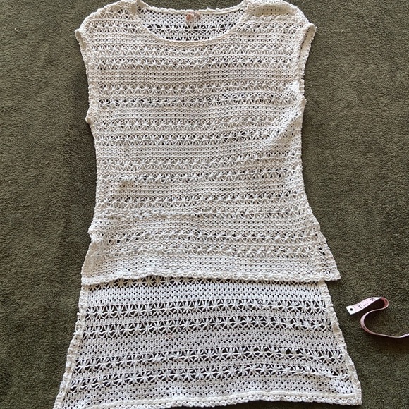 Red Camel Ecru Texture Chunky Open Weave Crochet Top Boho Cap Sleeve Sz M - Picture 4 of 9